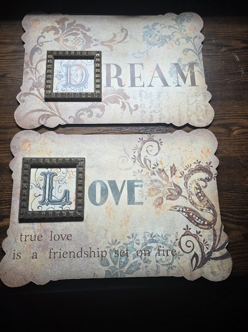 Wall Decor Panel Set with 'Love' Script in Cream and Brown